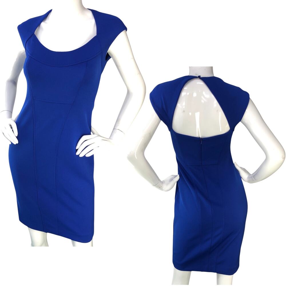 Maggy London Petite Womens Size 2P Dress Open Back Scoop Neck Royal Blue Stretch